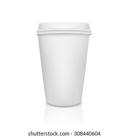 Realistic paper coffee cup with reflection. Vector EPS10 illustration.