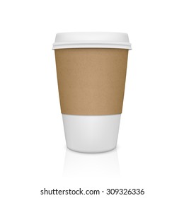 Realistic paper coffee cup with reflection. Vector EPS10 illustration.