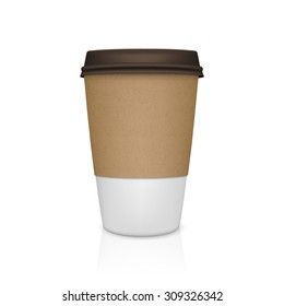 Realistic paper coffee cup with reflection. Vector EPS10 illustration.
