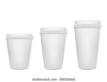 Realistic paper coffee cup set. Vector EPS8 illustration.