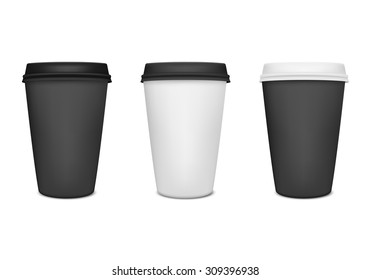 Realistic paper coffee cup set. Vector EPS10 illustration.