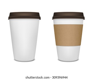 Realistic paper coffee cup set. Vector EPS10 illustration.