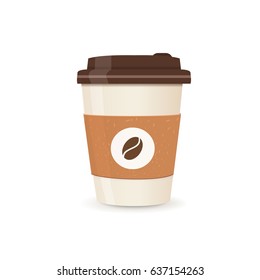 Realistic paper coffee cup. Small size. Coffee take away. Vector illustration