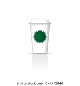 Realistic paper cup full fill with hot good taste of coffee or tea. Vector illustration design.
