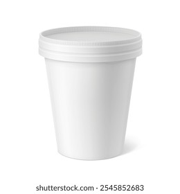 Realistic paper cup with lid mockup. Vector illustration isolated on white background. Can be used for ice cream, sour and foods.  Perfect for easy customisation and editing your graphics. EPS10.