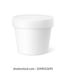 Realistic paper cup with lid mockup. Vector illustration isolated on white background. Can be used for ice cream, sour and foods. Perfect for easy customisation and editing your graphics. EPS10.