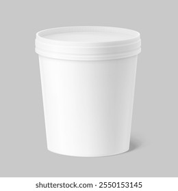 Realistic paper cup with lid mockup. Vector illustration isolated on grey background. Can be used for ice cream, sour and foods. Perfect for easy customisation and editing your graphics. EPS10.