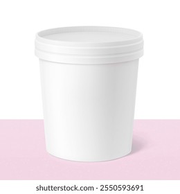 Realistic paper cup with lid mockup. Vector illustration isolated on white background. Can be used for ice cream, sour and foods. Perfect for easy customisation and editing your graphics. EPS10.