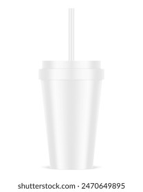 realistic paper cup mockup with a straw isolated