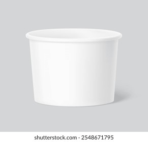 Realistic paper cup mockup. Vector illustration isolated on grey background. Can be used for ice cream, sour and foods. Perfect for easy customisation and editing your graphics. EPS10.