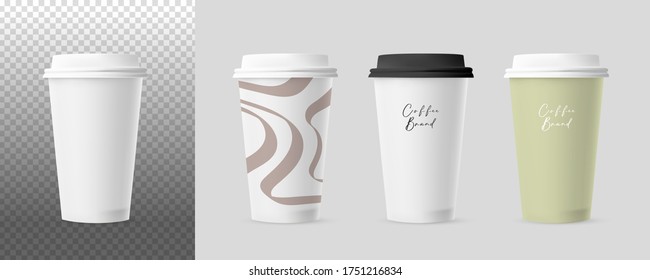 Realistic paper cups for drink packaging design. packaging empty mock up container vector template