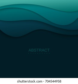 Realistic paper cut background. Dark green abstract paper poster textured with colorful diffusive wavy layers. Carving craft object. Vector art illustration. Design layout element. Cover template
