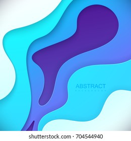 Realistic paper cut background. Turquoise and violet abstract paper poster textured with colorful diffuse layers. Carving craft object. Vector art illustration. Design layout element. Cover template