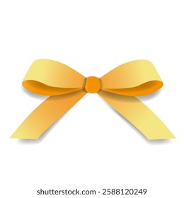 Realistic Paper Cut Bow with Shadows Isolated on White Background. Vector Yellow 3D Bow. Paper Realistic Element for Birthday, Holiday, Backdrop, Poster, Banner, Invitation, Sales, Social Media, Card.