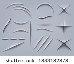 Realistic paper cut. Claw or office knife marks on paper, fabric incision, paper cuts, animal scratches isolated vector illustration icons set. Carving of different forms as cross, wave