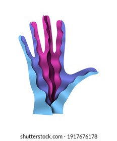 Realistic paper cut human hand in modern 3d papercut style. Isolated concept for social help or communicaction idea.