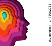 Realistic paper cut layered human head. Colorful papercut man silhouette on isolated background for personality or psychology concept.