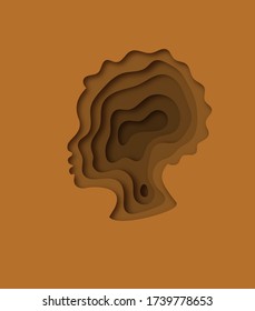 Realistic paper cut layered human head. Colorful papercut man silhouette on isolated background for personality or psychology concept.