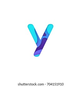 Realistic paper cut letter Y. Turquoise and violet alphabet symbol isolated on white background. Paper letter textured with colorful diffuse layers. Carving craft object. Vector art illustration
