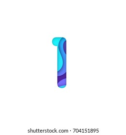 Realistic paper cut number 1. Turquoise and violet alphabet symbol isolated on white background. Paper character textured with colorful diffuse layers. Carving craft object. Vector art illustration.