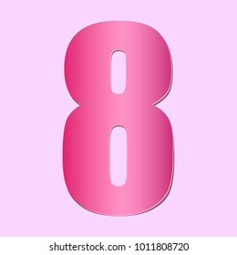 Realistic paper cut number 8. Numeral character eight. Decor font for paper or die cut. Numeric date template. Vector illustration