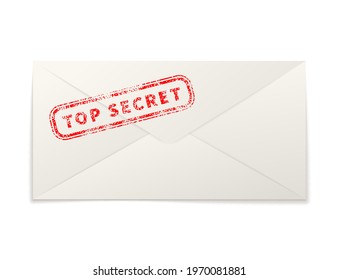 Realistic paper envelope with red top secret stamp isolated on white