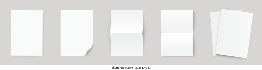 Realistic paper format A4 with shadow. Empty paper sheet curled corner. Blank white paper opened. Front view. - stock vector.