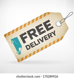 Realistic paper free delivery vector label. isolated from background. layered.