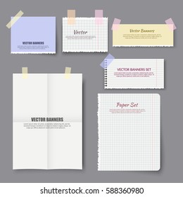 Realistic paper notes set banners of vector illustration