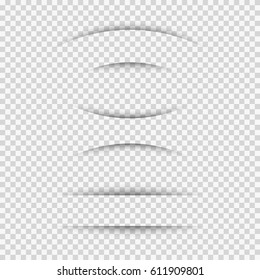 Realistic paper page shadow shapes set isolated on transparent background. Web banner or  bottom. Abstract vector dividers for advertising webpage design