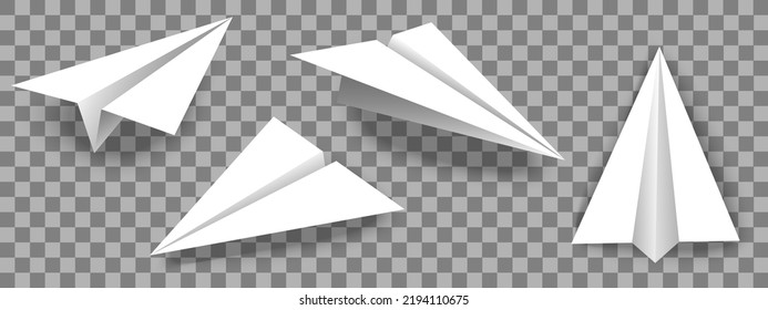 Realistic paper plane and origami airplane icon set. 3D model of planes isolated on transparent background.vector in eps 10