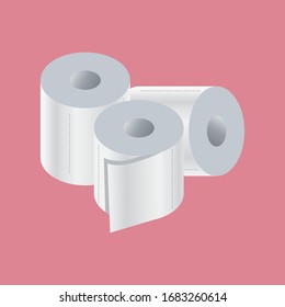 Realistic paper roll mock up set isolated on background vector illustration. Blank white 3d packaging kitchen towel, toilet paper roll, cash register tape, thermal fax roll. Paper roll