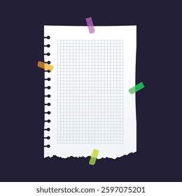 Realistic paper. Set note sheet, notebook page, torn piece of paper. Templates for note message. Vector illustration. Isolated background.