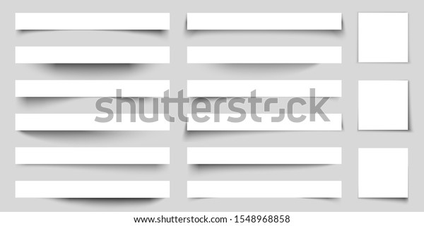 Realistic paper shadow effects. Web banners\
shadows with corners. Poster flyer set. Vector sticker with curved\
edges cast shadows on a gray\
background
