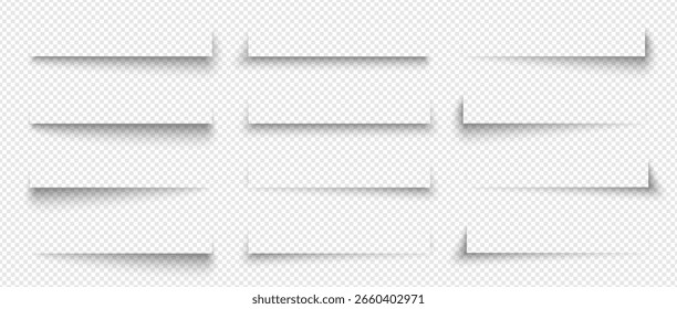 Sombra de papel realista com queda suave e gradiente sutil. Moldura de maquete de vetor para cartão, adesivo ou banner de web. Fundo transparente. Perfeito para layout, rótulo ou modelo de design de página da Web.