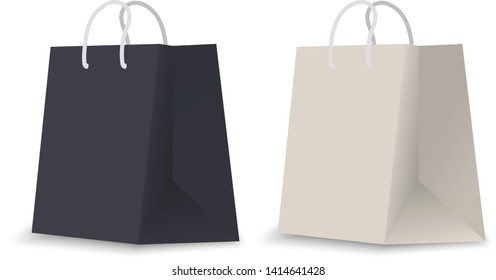 Realistic paper shopping bag. Empty shopping bag  with rope handles for advertising and branding. Shopping bag web icon isolated on white background, EPS 10, top view