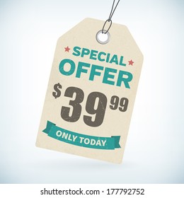 Realistic paper special offer vector price tag. isolated from background. layered.