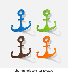 Realistic paper sticker: anchor. 