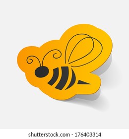 Realistic paper sticker: Bee. Isolated illustration icon