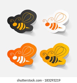 Realistic paper sticker: Bee. Isolated illustration icon