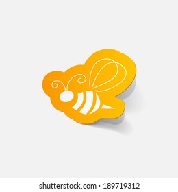 Realistic paper sticker: Bee. Isolated illustration icon