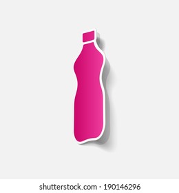Realistic paper sticker: bottle. Isolated illustration icon