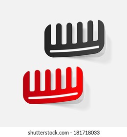Realistic paper sticker: comb. Isolated illustration icon