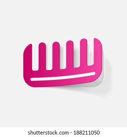 Realistic paper sticker: comb. Isolated illustration icon