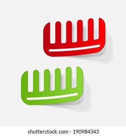 Realistic paper sticker: comb. Isolated illustration icon