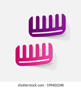 Realistic paper sticker: comb. Isolated illustration icon