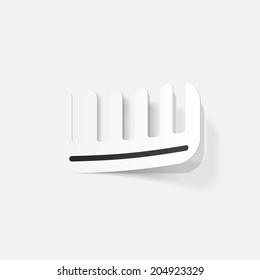 Realistic paper sticker: comb. Isolated illustration icon