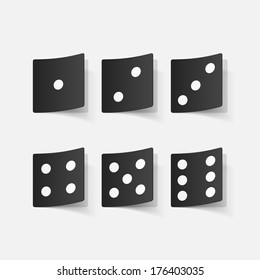 Realistic paper sticker: dice. Isolated illustration icon