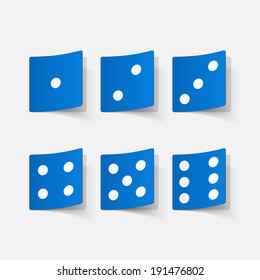 Realistic paper sticker: dice. Isolated illustration icon