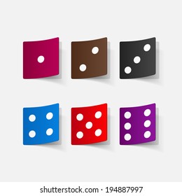 Realistic paper sticker: dice. Isolated illustration icon